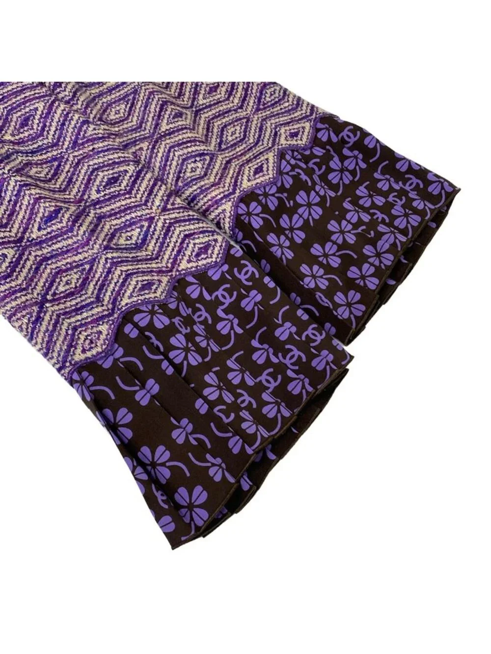 Chanel Skirt Suit Dark Brown Purple Clover CC Logo Pleats Set Wool
